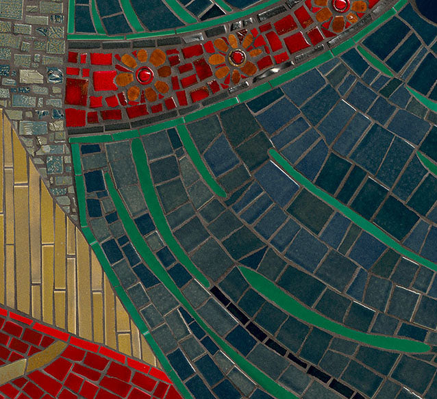 Material detail of reclaimed ceramic tile in Her Revival mosaic artwork