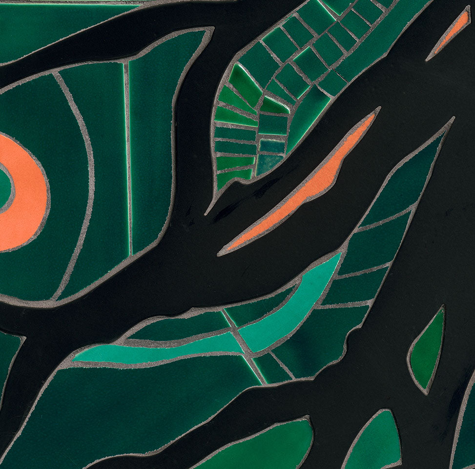 Detail of hand-cut ceramic mosaic in What Holds Series by Mercedes Austin