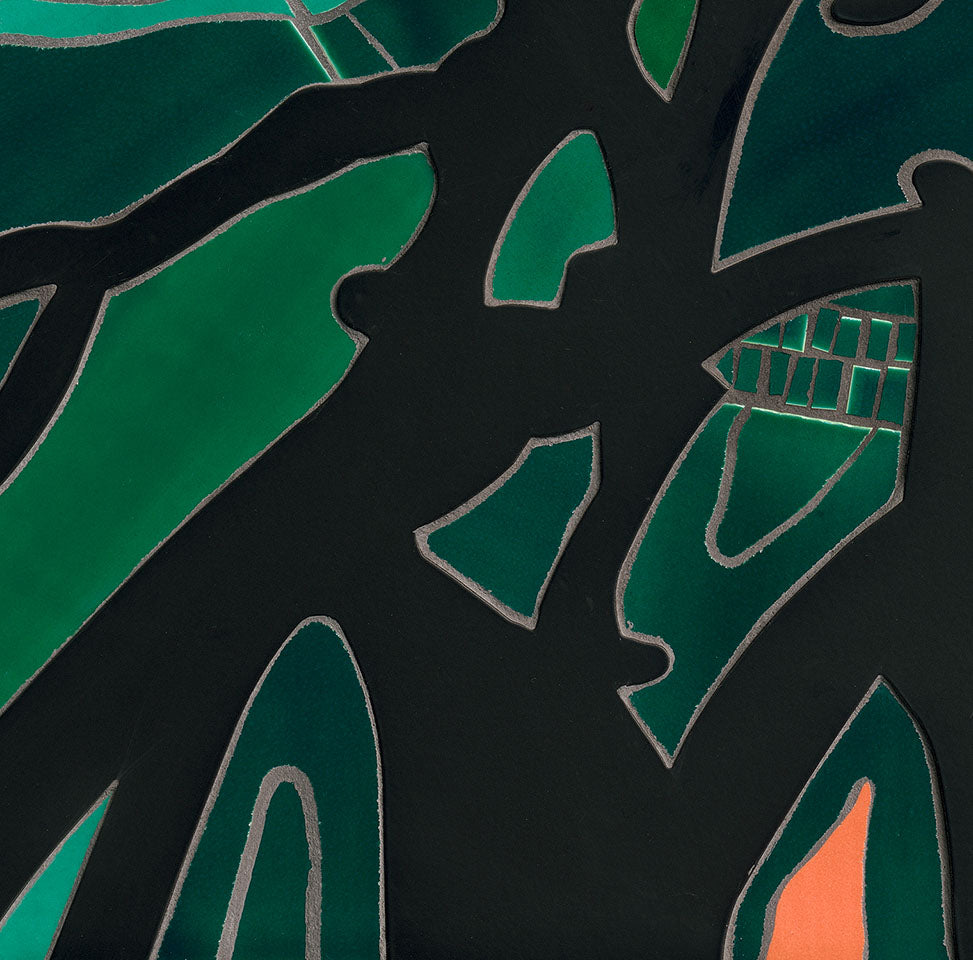 Close-up showing powder-coated steel and mosaic in What Holds Series